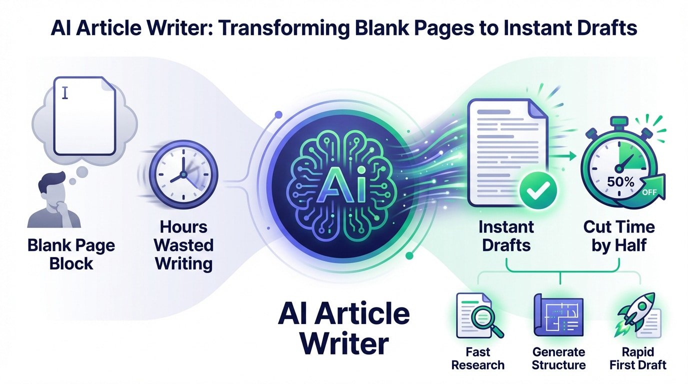 AI article writer transforming a blank page into a structured blog post draft