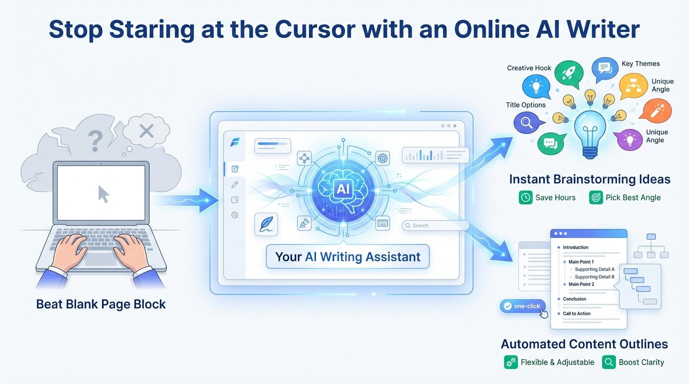 AI writer helping a user overcome writer's block and increase productivity