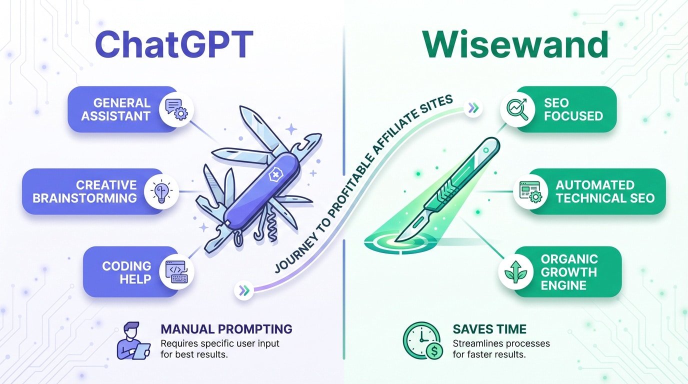 Comparison between Wisewand and ChatGPT for affiliate marketing SEO strategy