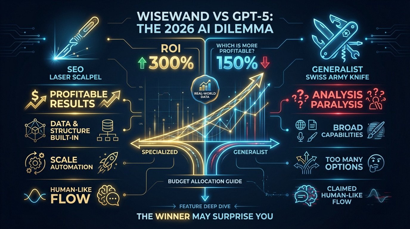 Comparison between Wisewand specialized SEO AI and GPT-5 general model for profitability in 2026