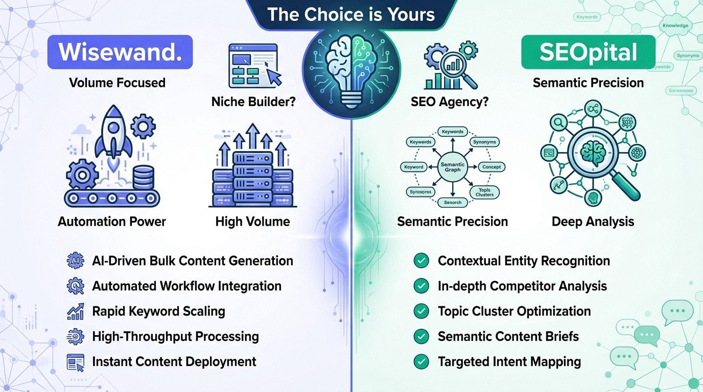 Comparison between Wisewand and SEOpital AI writing tools for SEO optimization