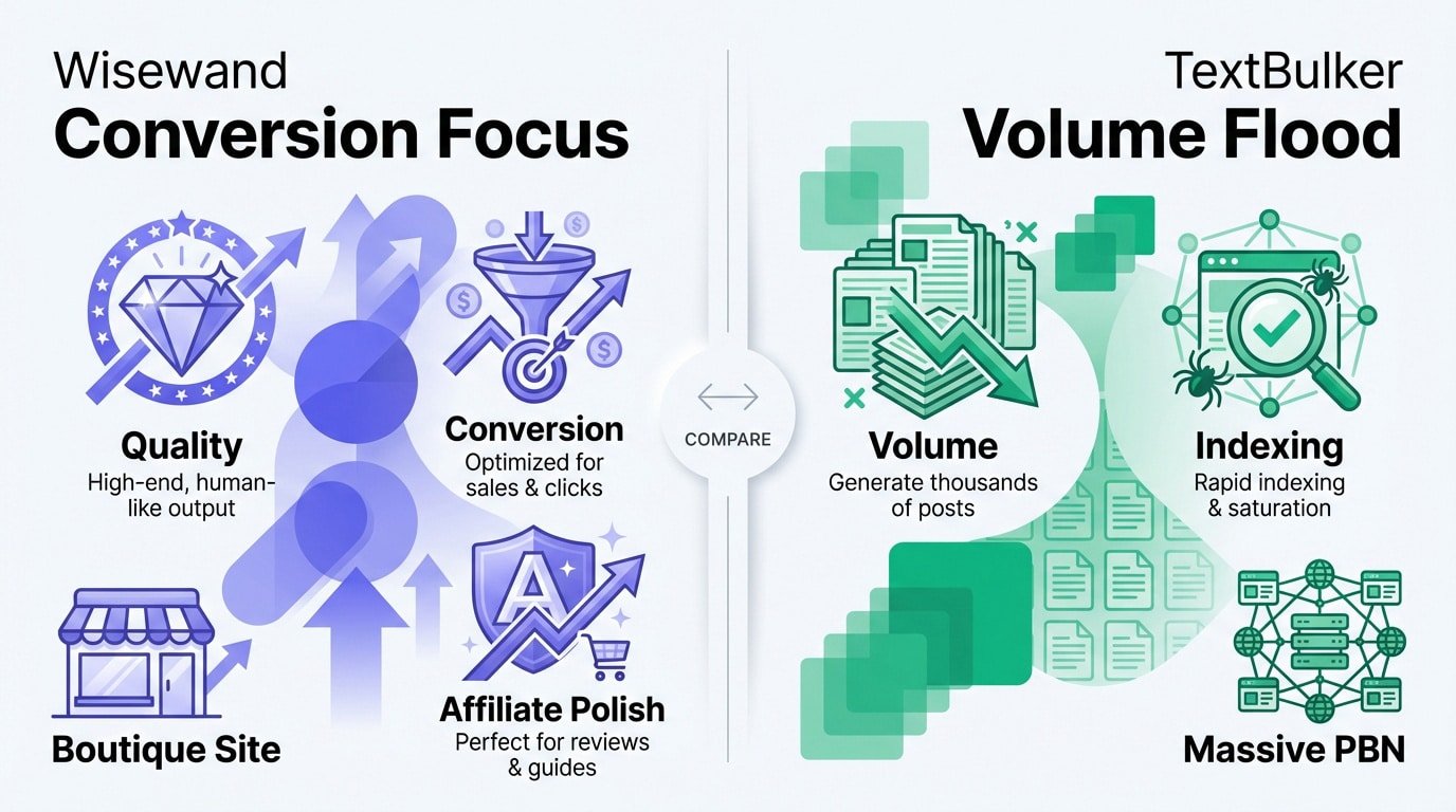 Comparison between Wisewand and TextBulker AI writing tools for SEO optimization